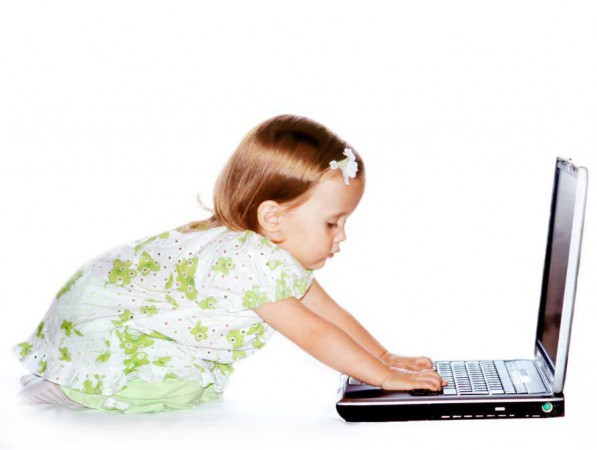 Baby girl typing